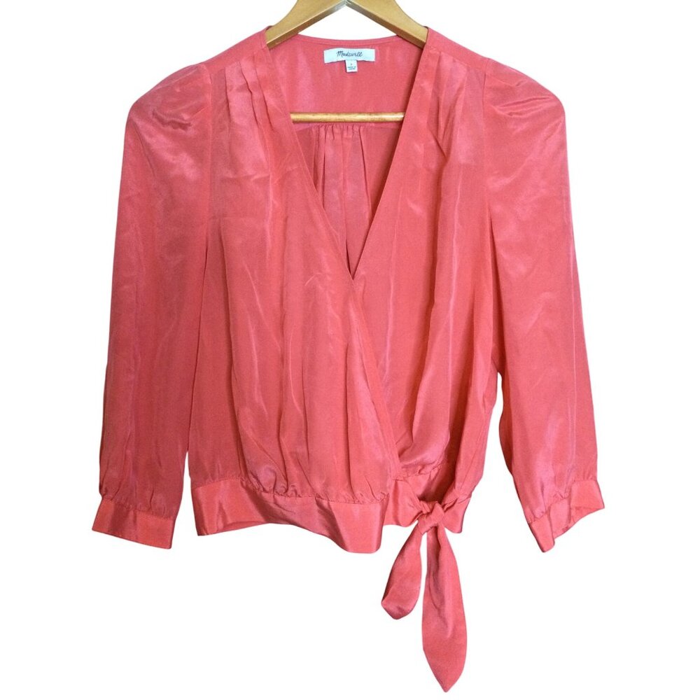 Madewell Womens Silk Wrap Blouse Top Size S Long Sleeve Pleated